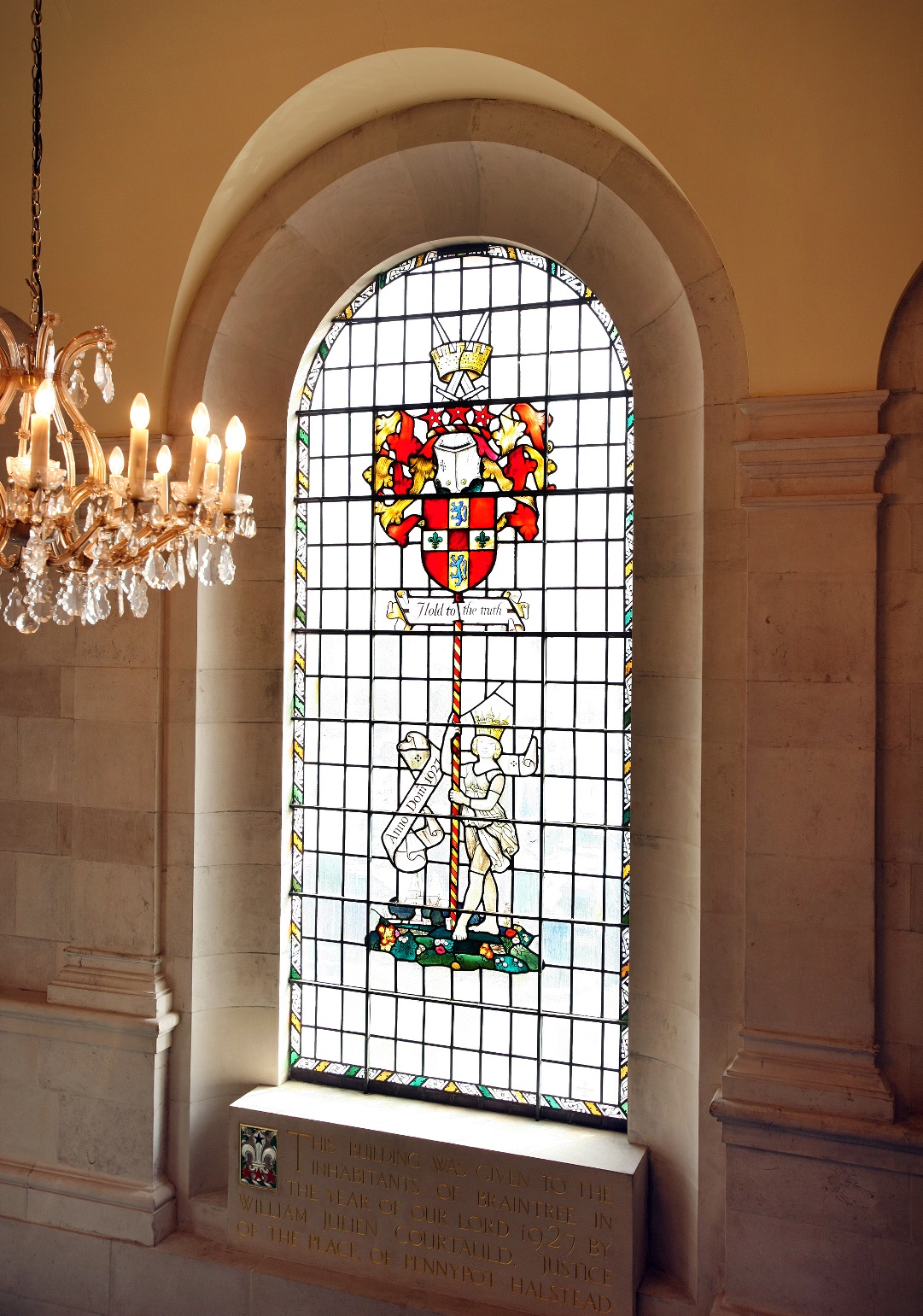 stain glass windows at the town hall